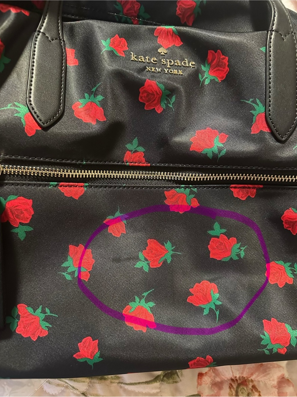kate spade black travel duffel with red rose print - Picture 2 of 10